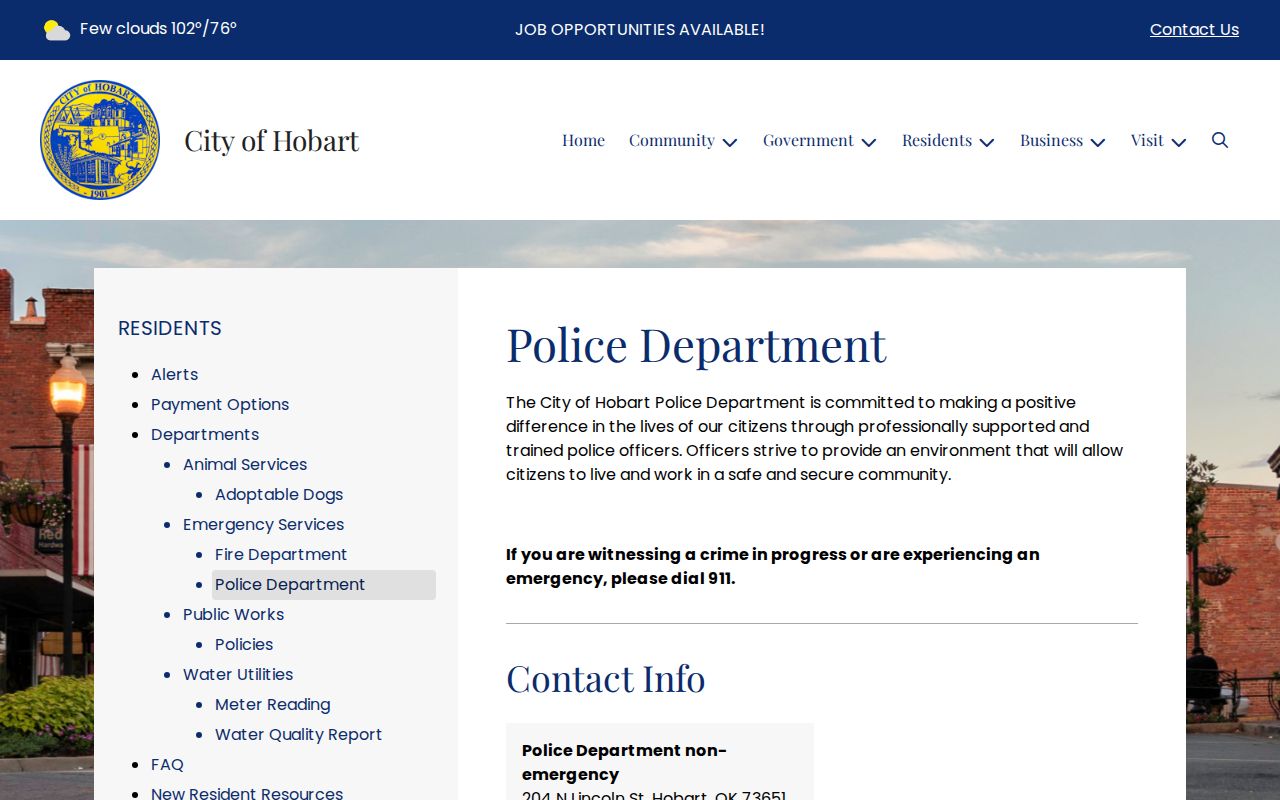 Hobart Police Department arrest-record contact source