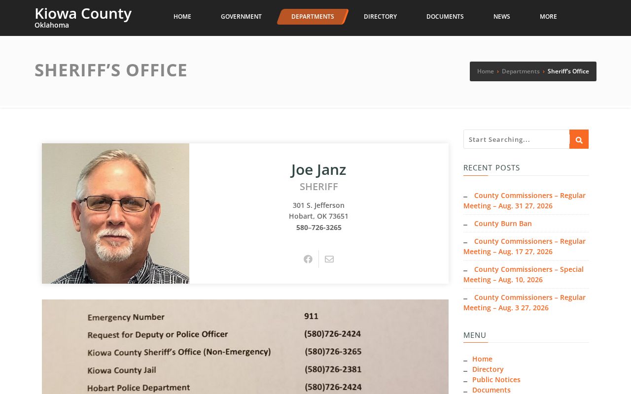 Kiowa County Sheriff's Office booking-record contact page