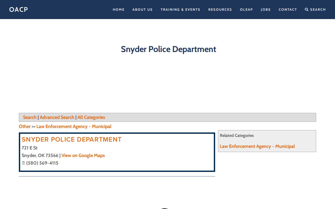 Snyder Police Department arrest-record contact directory source